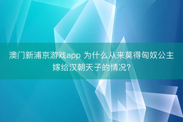 澳门新浦京游戏app 为什么从来莫得匈奴公主嫁给汉朝天子的情况？