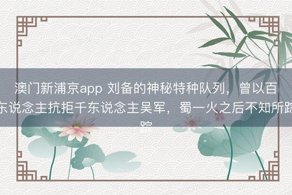 澳门新浦京app 刘备的神秘特种队列，曾以百东说念主抗拒千东说念主吴军，蜀一火之后不知所踪