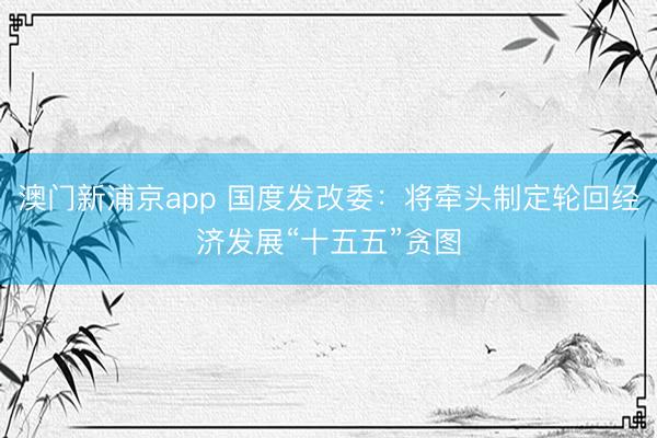 澳门新浦京app 国度发改委：将牵头制定轮回经济发展“十五五”贪图