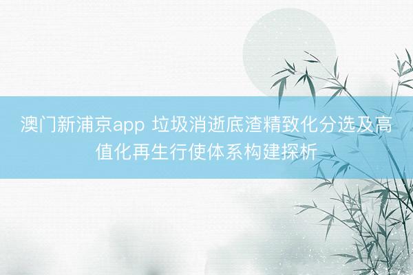 澳门新浦京app 垃圾消逝底渣精致化分选及高值化再生行使体系构建探析